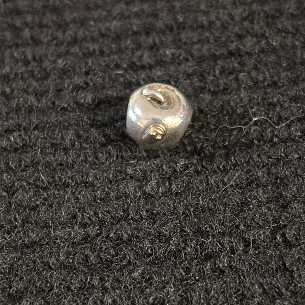 *RETIRED* Pandora Silver Apple Bead Charm with Gold Worm